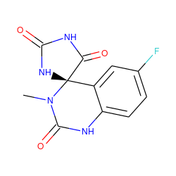 CN1C(=O)Nc2ccc(F)cc2[C@]12NC(=O)NC2=O ZINC000013455890