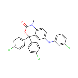 CN1C(=O)OC(c2ccc(Cl)cc2)(c2ccc(Cl)cc2)c2cc(Nc3cccc(Cl)c3)ccc21 ZINC000028878710