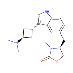 CN1C(=O)OC[C@@H]1Cc1ccc2[nH]cc([C@H]3C[C@H](N(C)C)C3)c2c1 ZINC000299846486