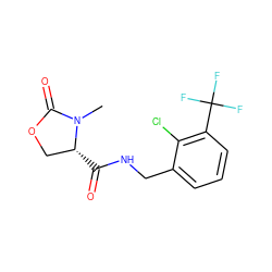 CN1C(=O)OC[C@H]1C(=O)NCc1cccc(C(F)(F)F)c1Cl ZINC000043199814