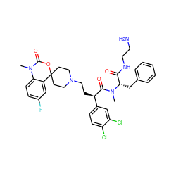 CN1C(=O)OC2(CCN(CC[C@@H](C(=O)N(C)[C@@H](Cc3ccccc3)C(=O)NCCN)c3ccc(Cl)c(Cl)c3)CC2)c2cc(F)ccc21 ZINC000169331705