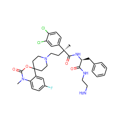 CN1C(=O)OC2(CCN(CC[C@](C)(C(=O)N[C@@H](Cc3ccccc3)C(=O)NCCN)c3ccc(Cl)c(Cl)c3)CC2)c2cc(F)ccc21 ZINC000169330155