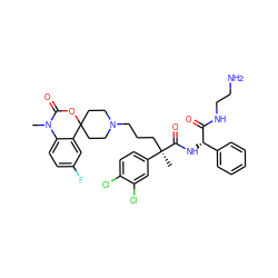 CN1C(=O)OC2(CCN(CCC[C@@](C)(C(=O)N[C@H](C(=O)NCCN)c3ccccc3)c3ccc(Cl)c(Cl)c3)CC2)c2cc(F)ccc21 ZINC000169332287