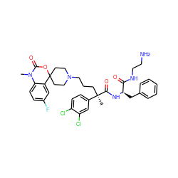 CN1C(=O)OC2(CCN(CCC[C@@](C)(C(=O)N[C@H](Cc3ccccc3)C(=O)NCCN)c3ccc(Cl)c(Cl)c3)CC2)c2cc(F)ccc21 ZINC000169331707