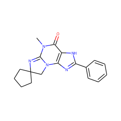 CN1C(=O)c2[nH]c(-c3ccccc3)nc2N2CC3(CCCC3)N=C12 ZINC000012360760