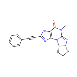 CN1C(=O)c2[nH]c(C#Cc3ccccc3)nc2N2C1=N[C@@H]1CCC[C@@H]12 ZINC000012360780