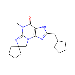 CN1C(=O)c2[nH]c(CC3CCCC3)nc2N2CC3(CCCC3)N=C12 ZINC000012360775