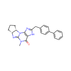 CN1C(=O)c2[nH]c(Cc3ccc(-c4ccccc4)cc3)nc2N2C1=N[C@@H]1CCC[C@@H]12 ZINC000012360829