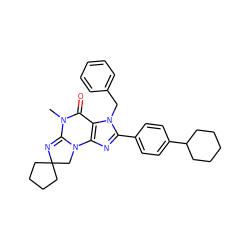 CN1C(=O)c2c(nc(-c3ccc(C4CCCCC4)cc3)n2Cc2ccccc2)N2CC3(CCCC3)N=C12 ZINC000028770508