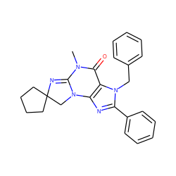 CN1C(=O)c2c(nc(-c3ccccc3)n2Cc2ccccc2)N2CC3(CCCC3)N=C12 ZINC000013763703