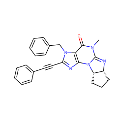 CN1C(=O)c2c(nc(C#Cc3ccccc3)n2Cc2ccccc2)N2C1=N[C@@H]1CCC[C@@H]12 ZINC000021290052