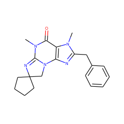 CN1C(=O)c2c(nc(Cc3ccccc3)n2C)N2CC3(CCCC3)N=C12 ZINC000013763734