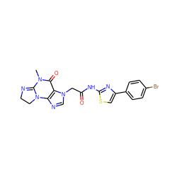 CN1C(=O)c2c(ncn2CC(=O)Nc2nc(-c3ccc(Br)cc3)cs2)N2CCN=C12 ZINC000138155111