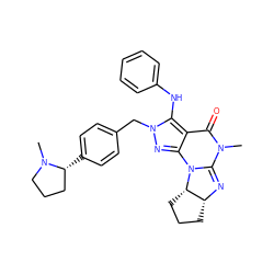 CN1C(=O)c2c(nn(Cc3ccc([C@@H]4CCCN4C)cc3)c2Nc2ccccc2)N2C1=N[C@@H]1CCC[C@@H]12 ZINC000653708060