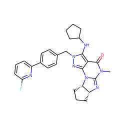 CN1C(=O)c2c(nn(Cc3ccc(-c4cccc(F)n4)cc3)c2NC2CCCC2)N2C1=N[C@@H]1CCC[C@@H]12 ZINC000653701714