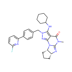 CN1C(=O)c2c(nn(Cc3ccc(-c4cccc(F)n4)cc3)c2NC2CCCCC2)N2C1=N[C@@H]1CCC[C@@H]12 ZINC000653701698