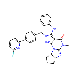 CN1C(=O)c2c(nn(Cc3ccc(-c4cccc(F)n4)cc3)c2Nc2ccccc2)N2C1=N[C@@H]1CCC[C@@H]12 ZINC000142626599