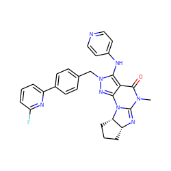 CN1C(=O)c2c(nn(Cc3ccc(-c4cccc(F)n4)cc3)c2Nc2ccncc2)N2C1=N[C@@H]1CCC[C@@H]12 ZINC000653704159