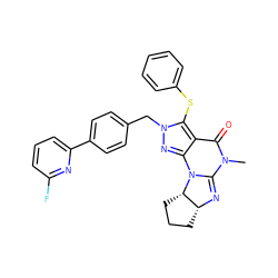 CN1C(=O)c2c(nn(Cc3ccc(-c4cccc(F)n4)cc3)c2Sc2ccccc2)N2C1=N[C@@H]1CCC[C@@H]12 ZINC000142307845