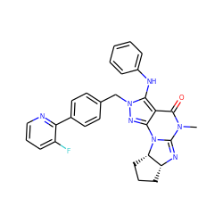 CN1C(=O)c2c(nn(Cc3ccc(-c4ncccc4F)cc3)c2Nc2ccccc2)N2C1=N[C@@H]1CCC[C@@H]12 ZINC000142817005