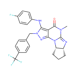 CN1C(=O)c2c(nn(Cc3ccc(C(F)(F)F)cc3)c2Nc2ccc(F)cc2)N2C1=N[C@@H]1CCC[C@@H]12 ZINC000142867004