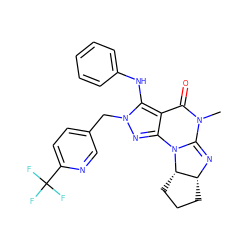 CN1C(=O)c2c(nn(Cc3ccc(C(F)(F)F)nc3)c2Nc2ccccc2)N2C1=N[C@@H]1CCC[C@@H]12 ZINC000136031989