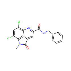 CN1C(=O)c2cc(C(=O)NCc3ccccc3)nc3c(Cl)cc(Cl)c1c23 ZINC000073198877