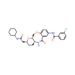 CN1C(=O)c2cc(NC(=O)c3cccc(Cl)c3)ccc2OC[C@@H]2O[C@H](CC(=O)NC3CCCCC3)CC[C@@H]21 ZINC000095600943