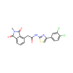 CN1C(=O)c2cccc(CC(=O)Nc3nc(-c4ccc(Cl)c(Cl)c4)cs3)c2C1=O ZINC000049109447