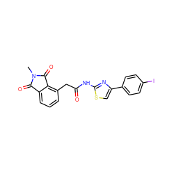 CN1C(=O)c2cccc(CC(=O)Nc3nc(-c4ccc(I)cc4)cs3)c2C1=O ZINC000049036455