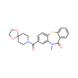 CN1C(=O)c2ccccc2Sc2ccc(C(=O)N3CCC4(CC3)OCCO4)cc21 ZINC000003039923