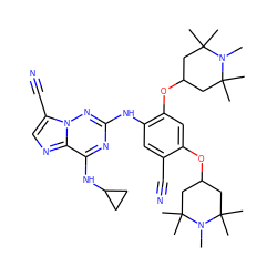 CN1C(C)(C)CC(Oc2cc(OC3CC(C)(C)N(C)C(C)(C)C3)c(Nc3nc(NC4CC4)c4ncc(C#N)n4n3)cc2C#N)CC1(C)C ZINC000169711968