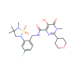 CN1C(C)(C)CN(c2cc(F)ccc2CNC(=O)c2nc(C3CCOCC3)n(C)c(=O)c2O)S1(=O)=O ZINC000299829540