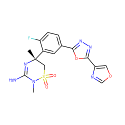 CN1C(N)=N[C@](C)(c2cc(-c3nnc(-c4cocn4)o3)ccc2F)CS1(=O)=O ZINC000209043598