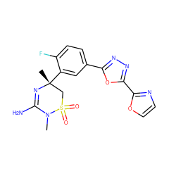 CN1C(N)=N[C@](C)(c2cc(-c3nnc(-c4ncco4)o3)ccc2F)CS1(=O)=O ZINC000209036161