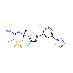 CN1C(N)=N[C@](C)(c2sc(-c3cc(-c4nnco4)ccc3F)cc2Cl)CS1(=O)=O ZINC000219686336