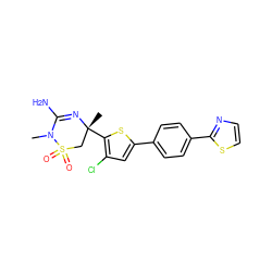 CN1C(N)=N[C@](C)(c2sc(-c3ccc(-c4nccs4)cc3)cc2Cl)CS1(=O)=O ZINC000219607914