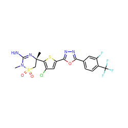 CN1C(N)=N[C@](C)(c2sc(-c3nnc(-c4ccc(C(F)(F)F)c(F)c4)o3)cc2Cl)CS1(=O)=O ZINC000208950636