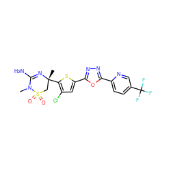 CN1C(N)=N[C@](C)(c2sc(-c3nnc(-c4ccc(C(F)(F)F)cn4)o3)cc2Cl)CS1(=O)=O ZINC000208957018