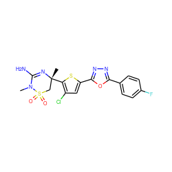 CN1C(N)=N[C@](C)(c2sc(-c3nnc(-c4ccc(F)cc4)o3)cc2Cl)CS1(=O)=O ZINC000209000232