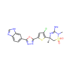 CN1C(N)=N[C@](C)(c2sc(-c3nnc(-c4ccc5nc[nH]c5c4)o3)cc2Cl)CS1(=O)=O ZINC000209043802