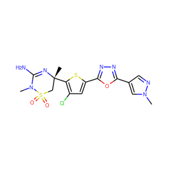 CN1C(N)=N[C@](C)(c2sc(-c3nnc(-c4cnn(C)c4)o3)cc2Cl)CS1(=O)=O ZINC000209029305