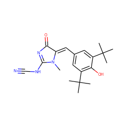 CN1C(NC#N)=NC(=O)/C1=C/c1cc(C(C)(C)C)c(O)c(C(C)(C)C)c1 ZINC000013734196