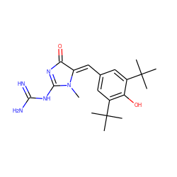 CN1C(NC(=N)N)=NC(=O)/C1=C/c1cc(C(C)(C)C)c(O)c(C(C)(C)C)c1 ZINC000013734199