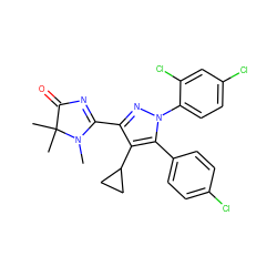 CN1C(c2nn(-c3ccc(Cl)cc3Cl)c(-c3ccc(Cl)cc3)c2C2CC2)=NC(=O)C1(C)C ZINC000040424309