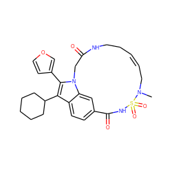 CN1C/C=C\CCNC(=O)Cn2c(-c3ccoc3)c(C3CCCCC3)c3ccc(cc32)C(=O)NS1(=O)=O ZINC000142347286