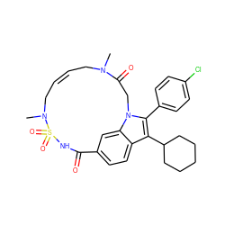 CN1C/C=C\CN(C)S(=O)(=O)NC(=O)c2ccc3c(C4CCCCC4)c(-c4ccc(Cl)cc4)n(c3c2)CC1=O ZINC000169694360