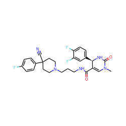 CN1C=C(C(=O)NCCCN2CCC(C#N)(c3ccc(F)cc3)CC2)[C@@H](c2ccc(F)c(F)c2)NC1=O ZINC000013809157