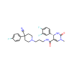 CN1C=C(C(=O)NCCCN2CCC(C#N)(c3ccc(F)cc3)CC2)[C@H](c2ccc(F)c(F)c2)NC1=O ZINC000013809159