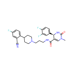 CN1C=C(C(=O)NCCCN2CCC(c3ccc(F)cc3C#N)CC2)[C@@H](c2ccc(F)c(F)c2)NC1=O ZINC000013809201